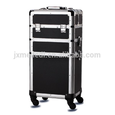 Rolling 3 in 1 durable portable heavy duty aluminum barber trolley tool case with universal wheels