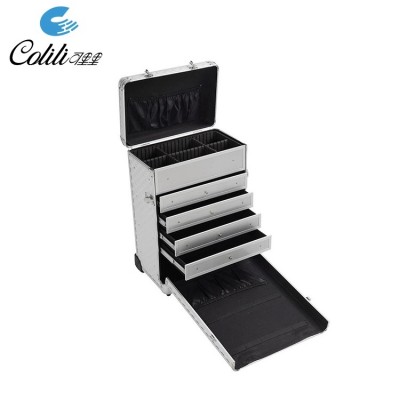 Customized silver trolley makeup aluminum tool flight case with drawers