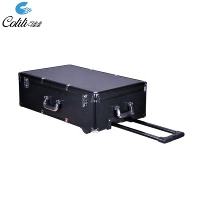 Hard shockproof plastic sample tool storage black aluminum carrying case with trolley wheels