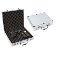 Aluminum hard shell pistol carry gun case with strong handle and foam inside