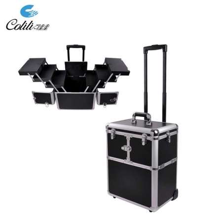 Black Diamond Professional Aluminium Cosmetic Technician Jewellery Box Trolley Jewelry Display Case