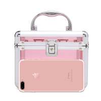 Pink clear aluminum acrylic makeup case beauty box